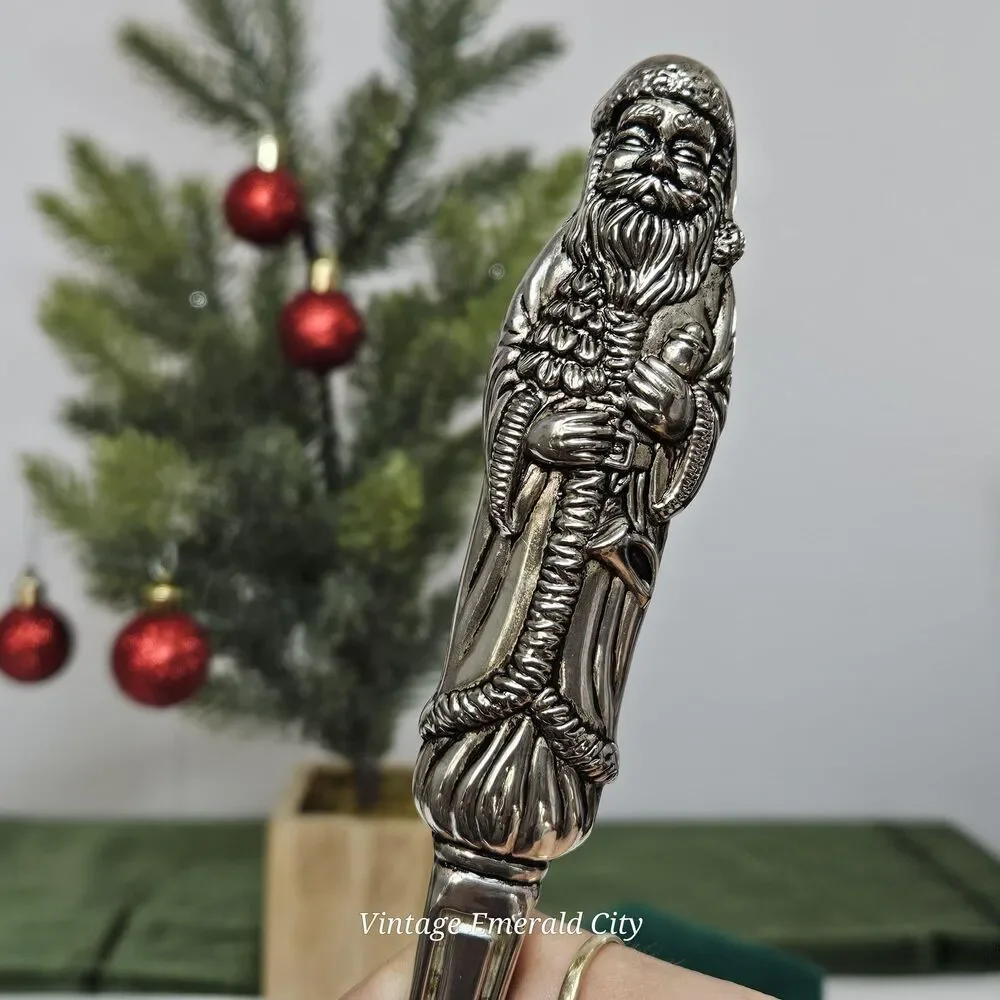 Vtg Silver Treasures By Godinger Silverplate Holiday Santa Slotted Serving Spoon